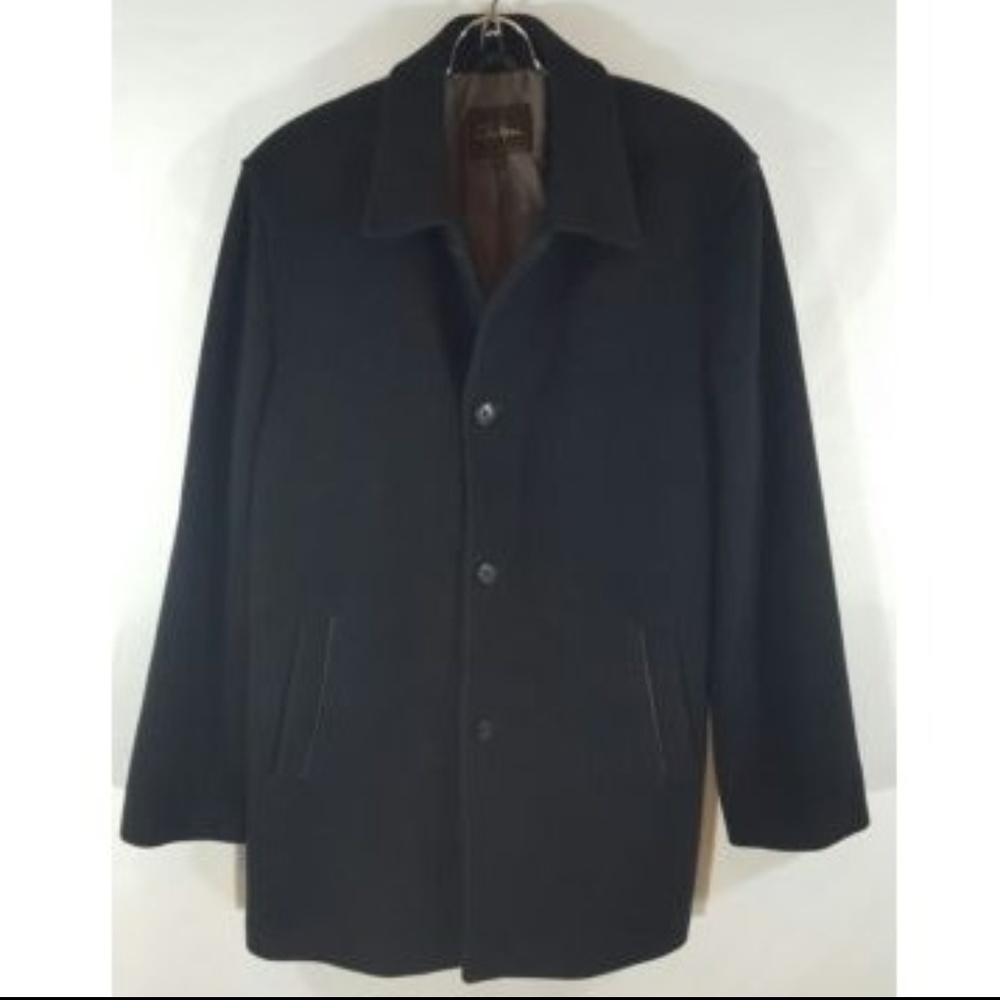 Cole Haan Mens Coat Size Medium Black Wool Leather